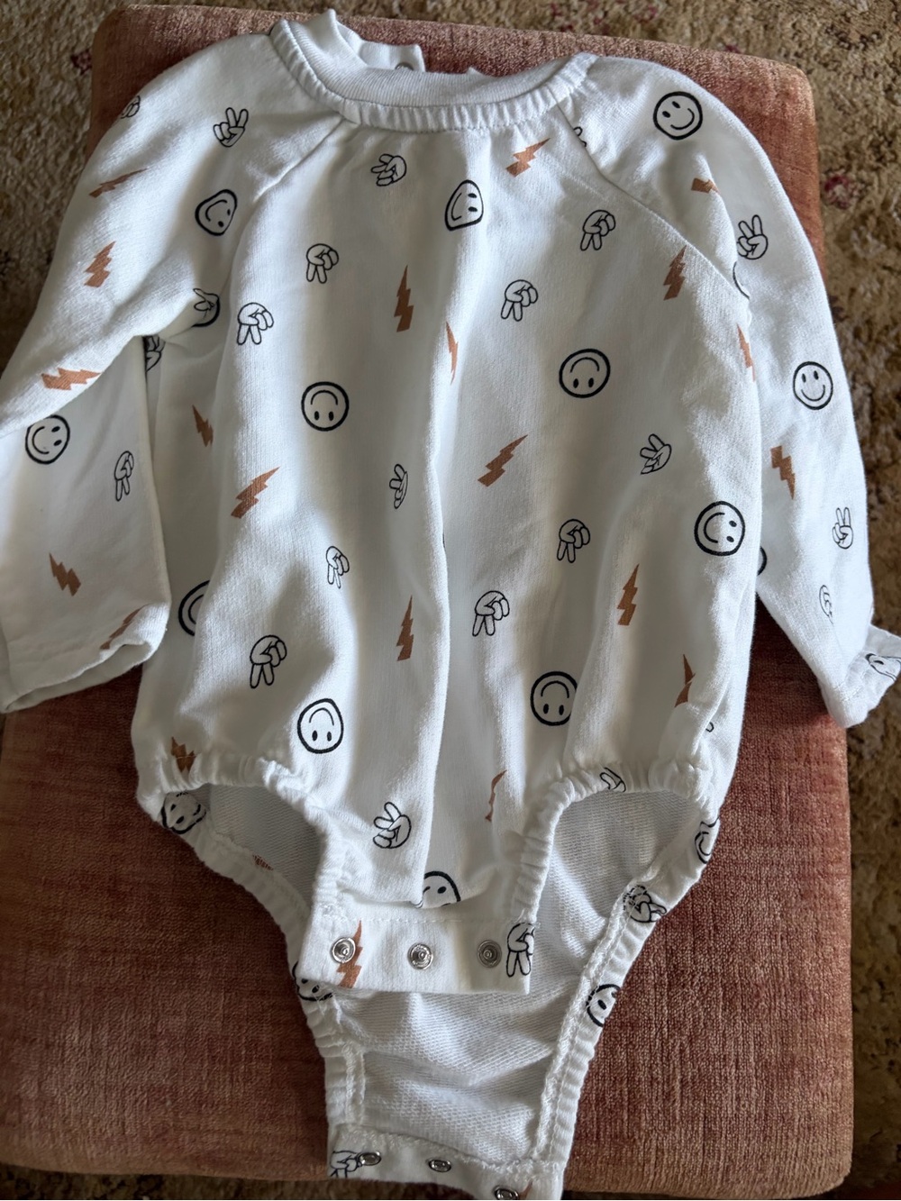 Rachel Zoe Neutral Smile & Lightning Long-Sleeve One-Piece 6-9 months contempora